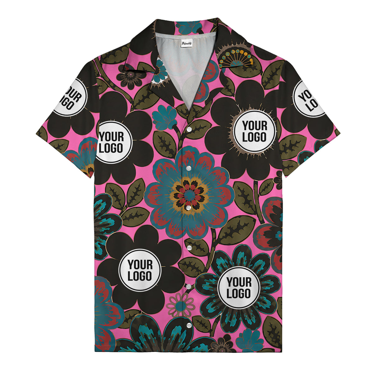 floral mandala & custom logo circle hawaiian shirt for men