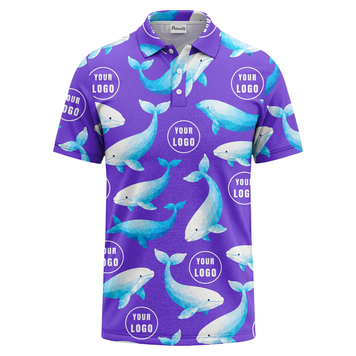 geometric beluga whale repeat & custom logo circles polo shirt