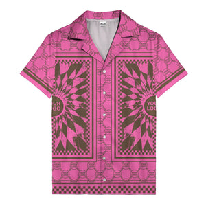 geometric palm leaves checkerboard border hawaiian shirt for men