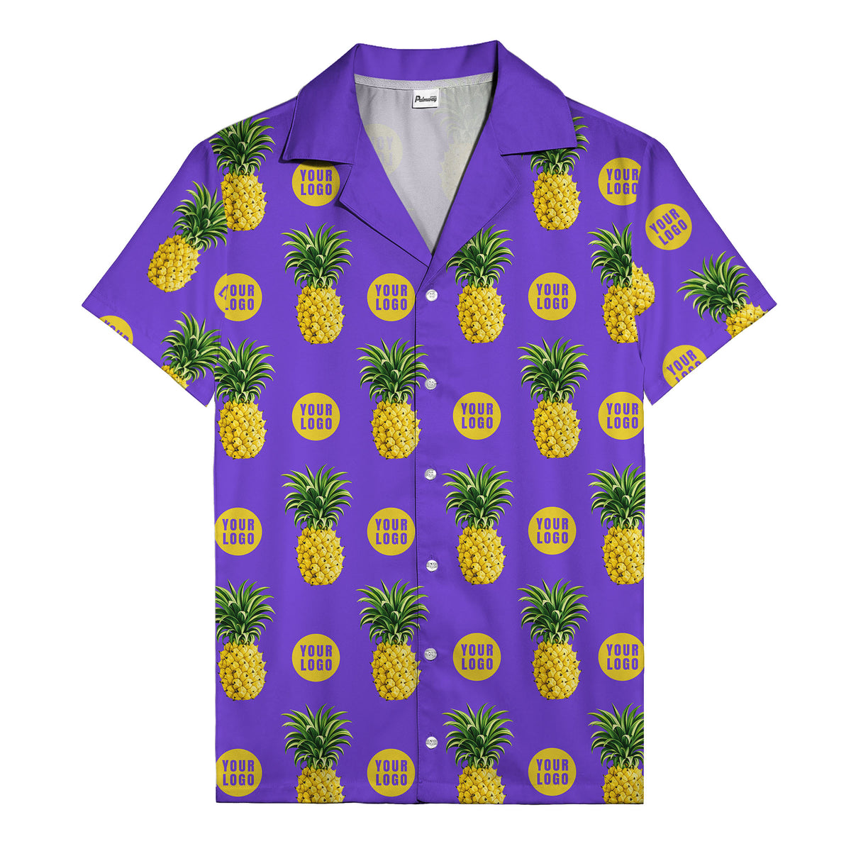 golden pineapple repeat & custom logo circles black hawaiian shirt