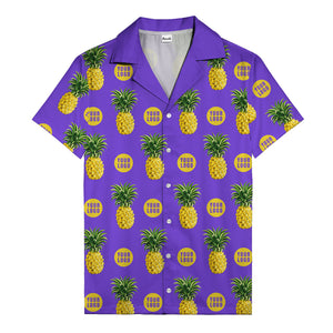 golden pineapple repeat & custom logo circles black hawaiian shirt