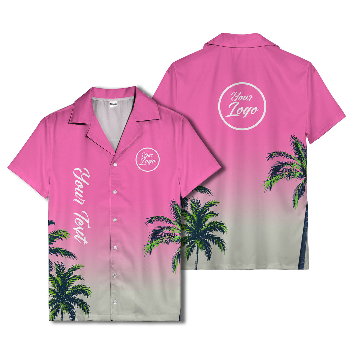gradient palm tree silhouettes custom text hawaiian shirt for men