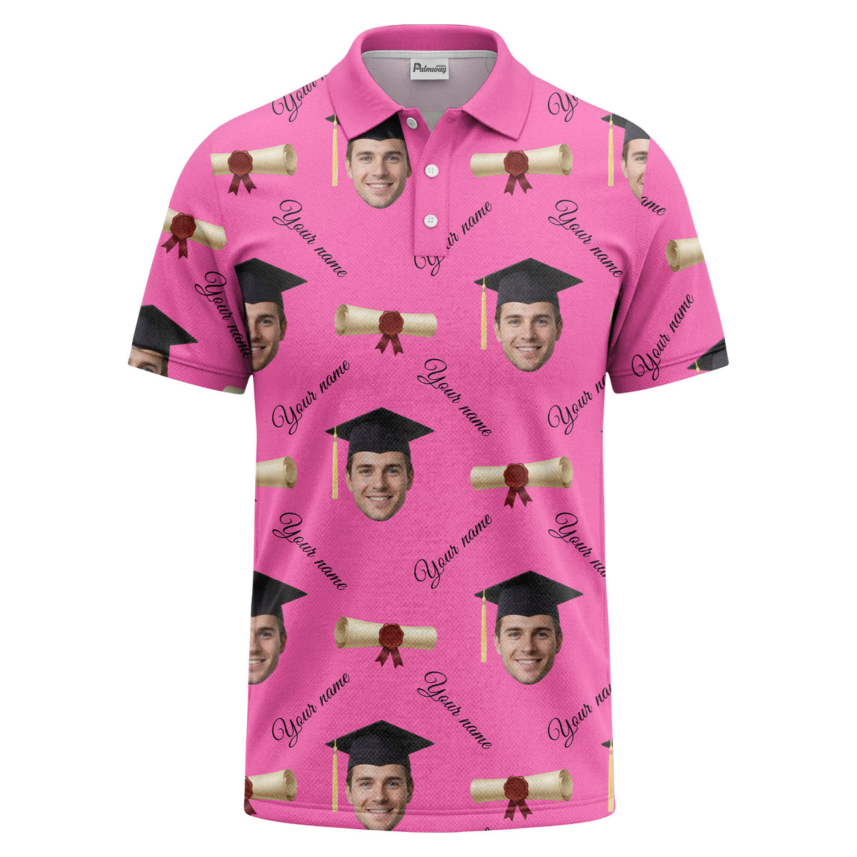 graduation caps & diploma scrolls over personalized faces polo shirt