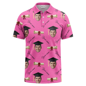 graduation caps & diploma scrolls over personalized faces polo shirt