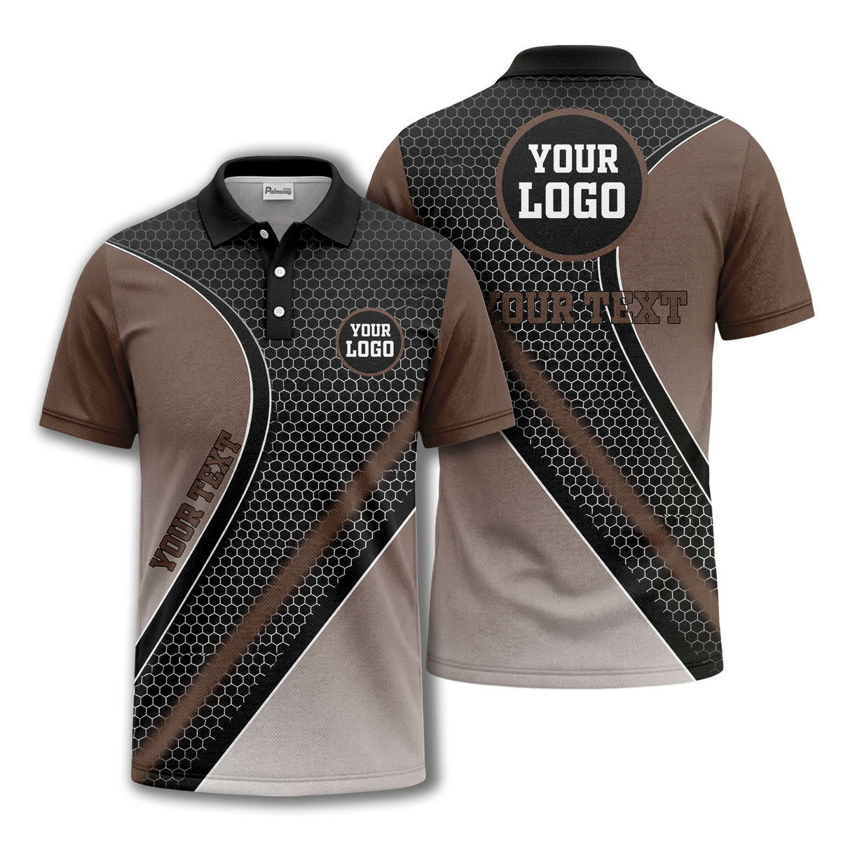 hexagonal gradient geometric print with customizable logo polo shirt