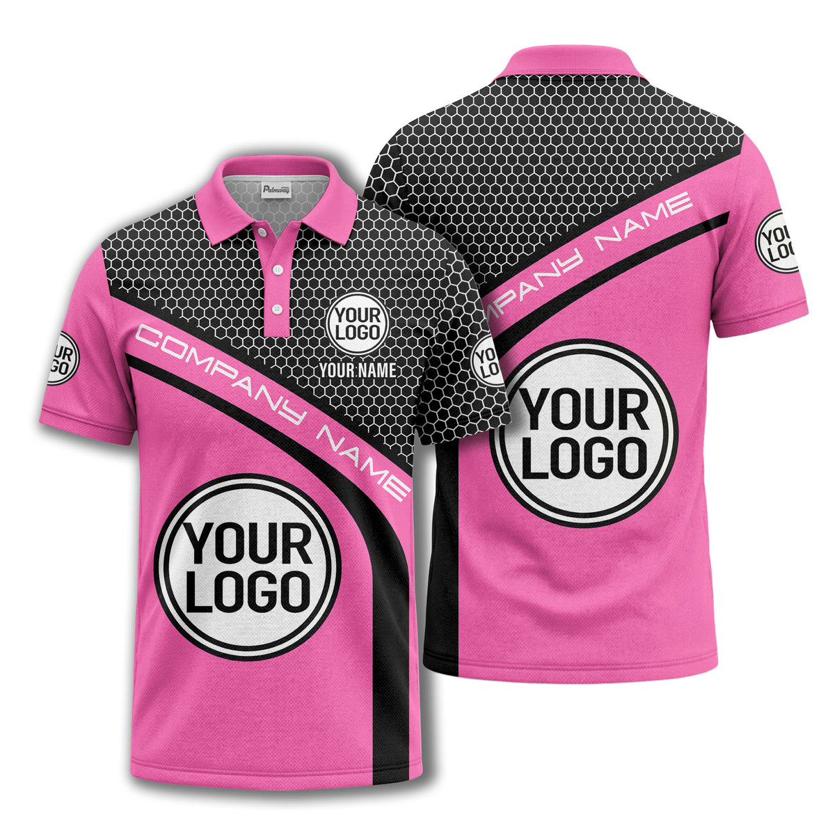 hexagonal grid monogram logo corporate polo shirt for men