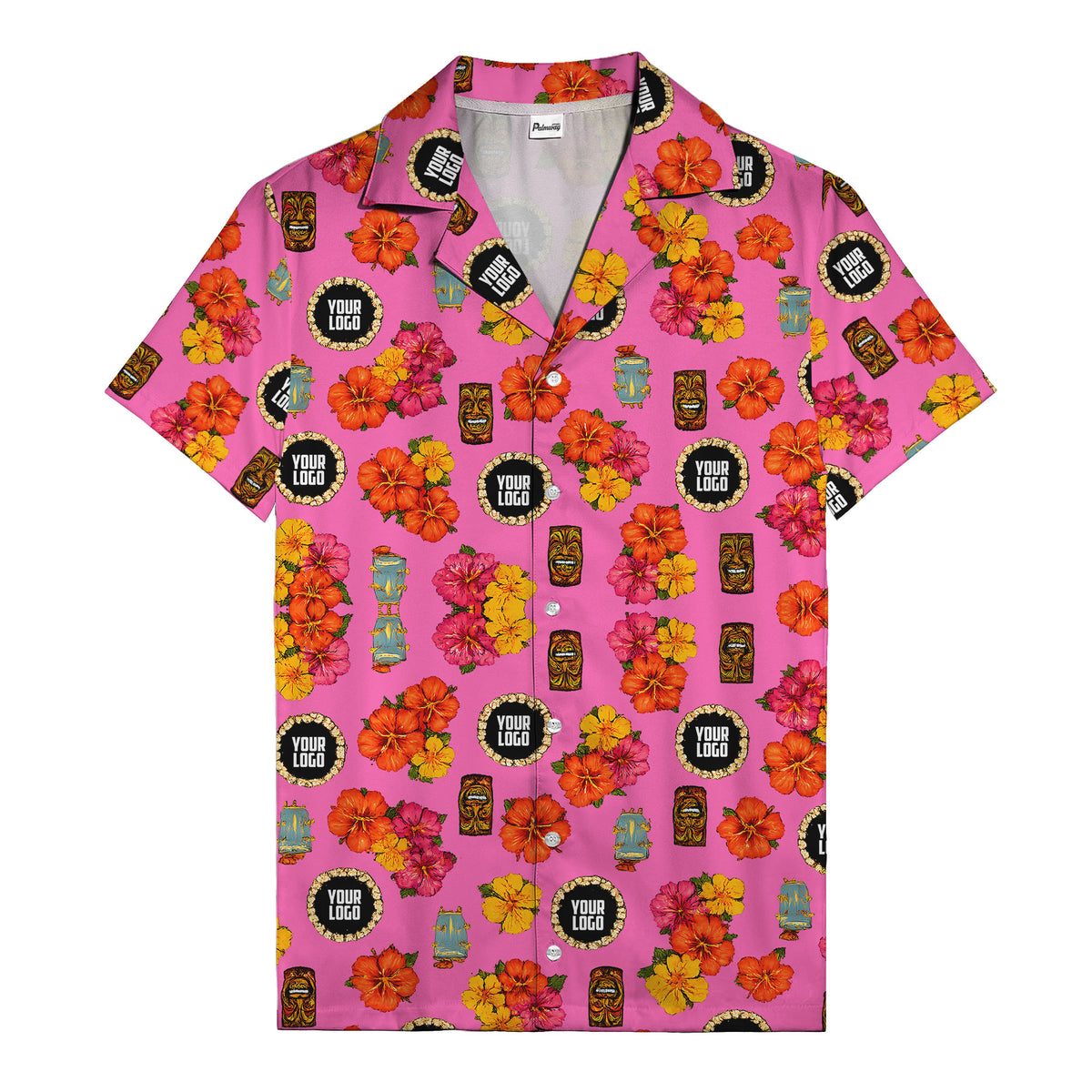 hibiscus & tiki masks all-over print hawaiian shirt for beach getaway