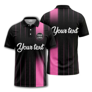 monochrome gradient vertical stripes with custom logo text polo shirt