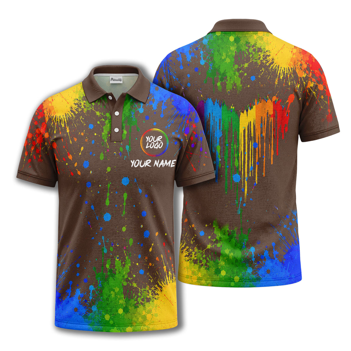rainbow paint splatter custom logo personalized polo shirt
