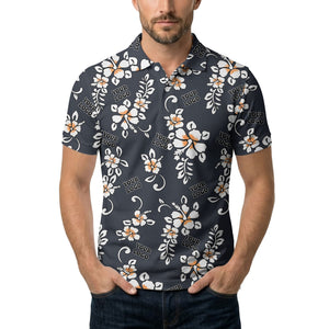 tropical floral hawaiian orange flowers leaves polo shirt for beach getaways