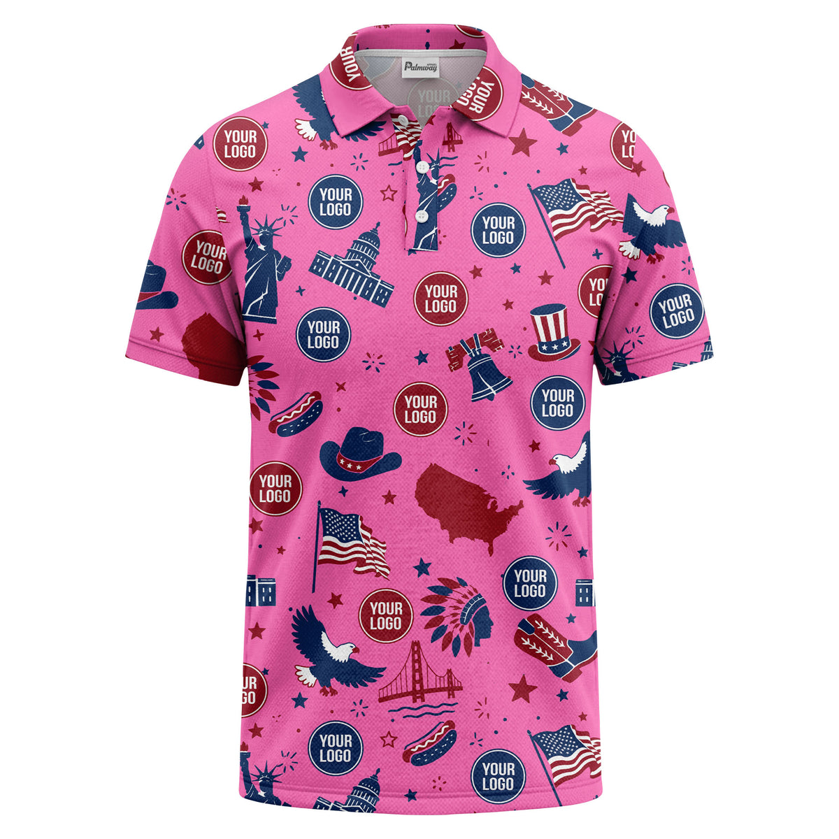 vintage cartoon bald eagles & statue of liberty icons patriotic polo shirt
