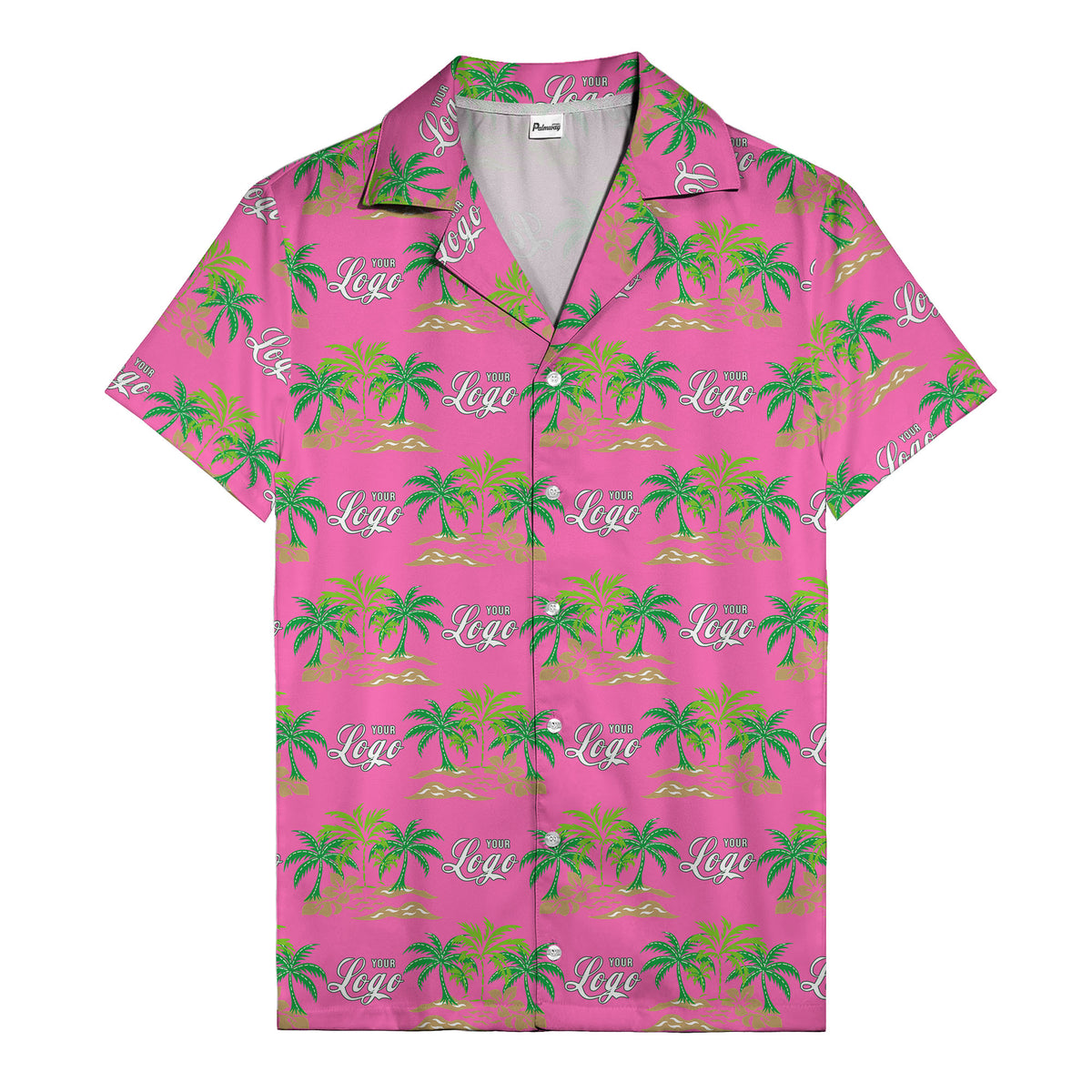 vintage palm tree oasis with monogrammed logo repeat hawaiian shirt