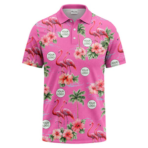 watercolor flamingos & hibiscus palm trees polo shirt for men