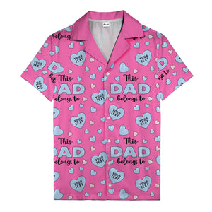 watercolor hearts & custom names hawaiian shirt for dad, navy blue
