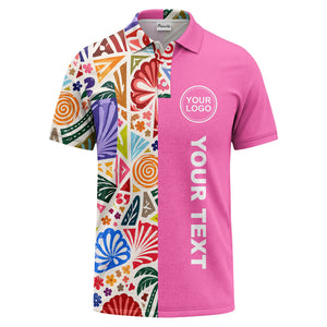 watercolor palm leaves swirls custom geometric all over print polo shirt