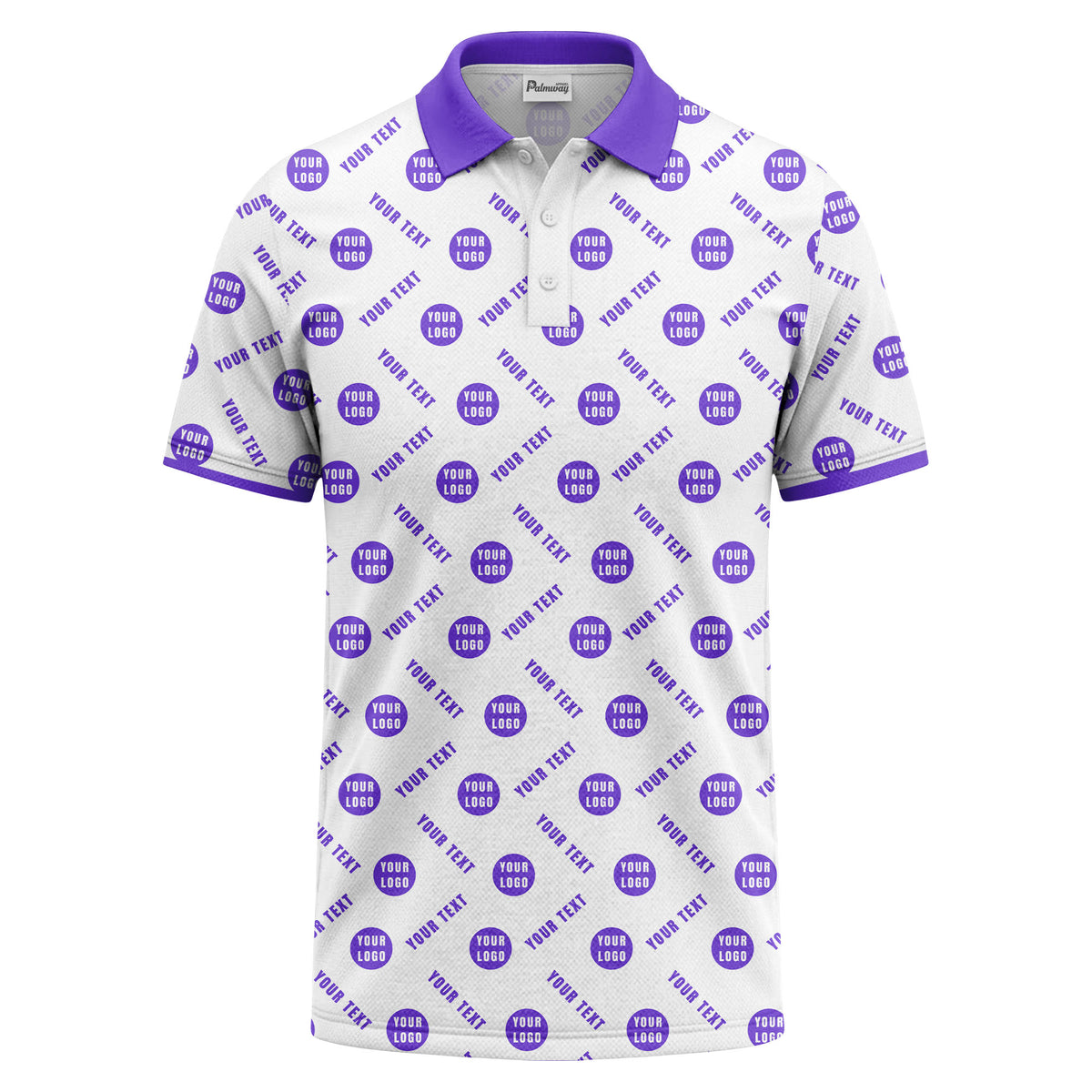 your name & logo repeat pattern all over print custom polo shirt