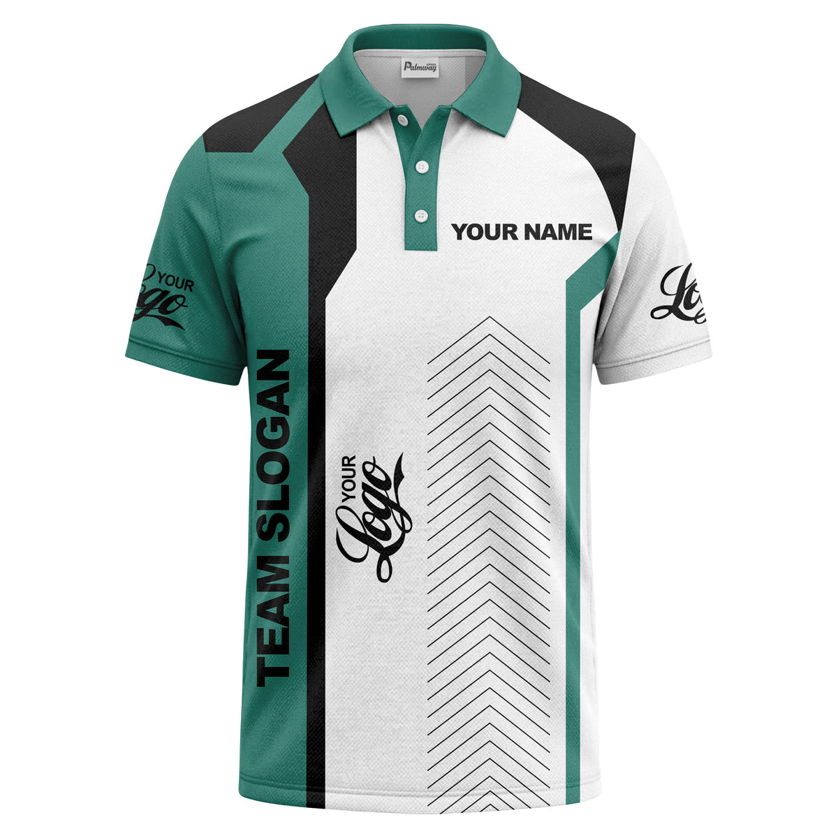 arrow repeat geometric logo & text custom polo shirt