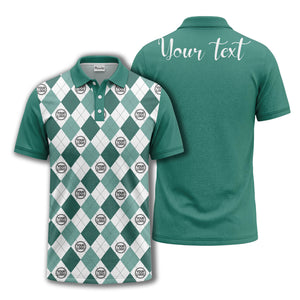 black white argyle diamond repeat pattern polo shirt with custom logo