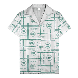 chain link grid custom logo text monochrome black white hawaiian shirt