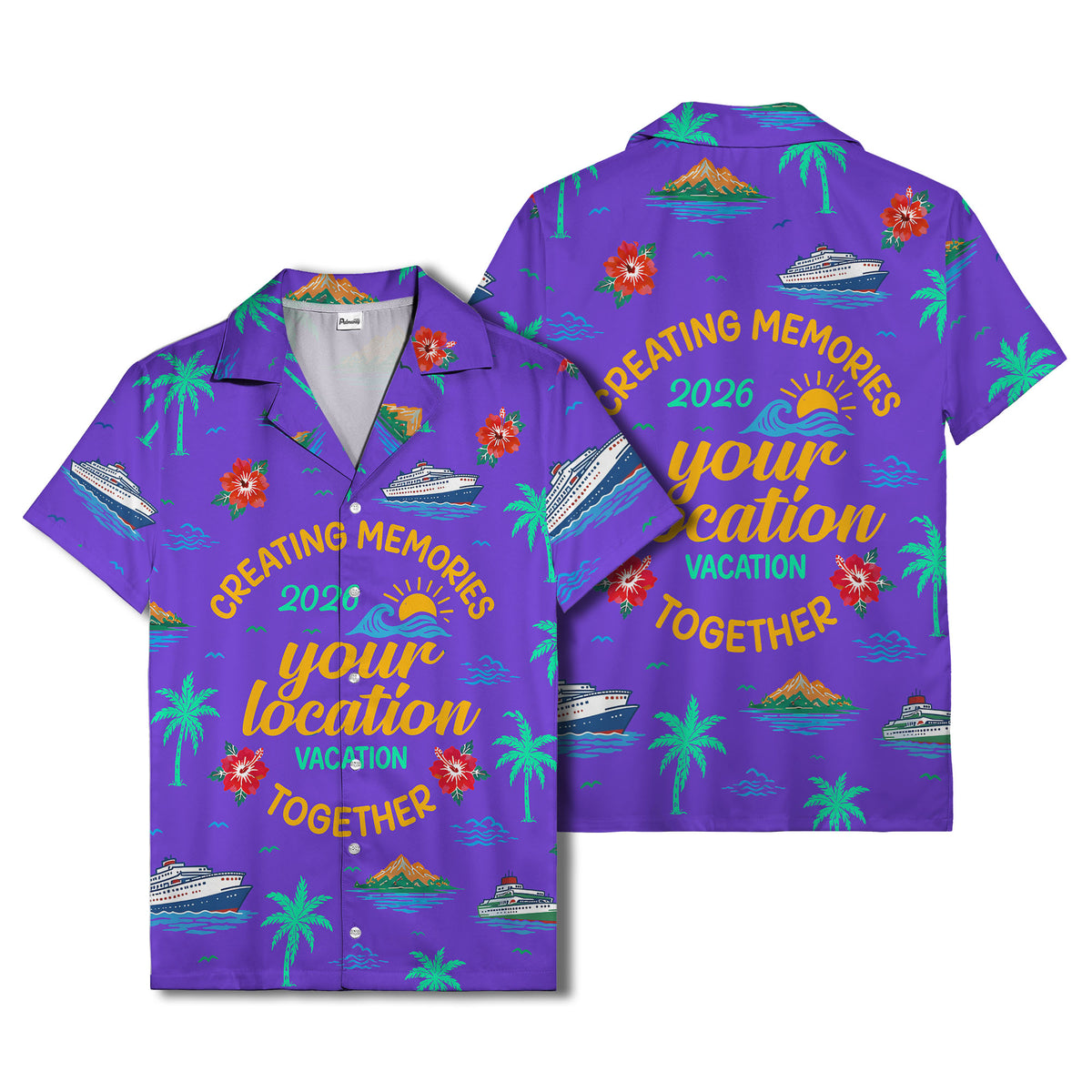 cruise ship & palm fronds watercolor vacation memories hawaiian shirt