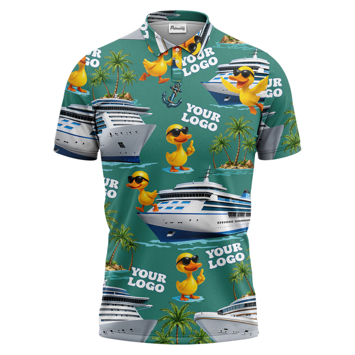 cruise ship & sunglasses ducks cartoon islands polo shirt for men