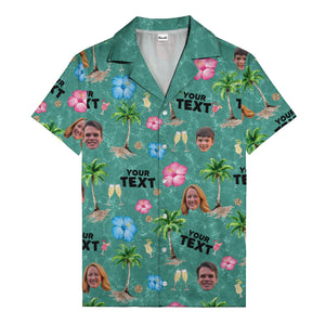 custom faces palm trees hibiscus watercolor hawaiian shirt for men