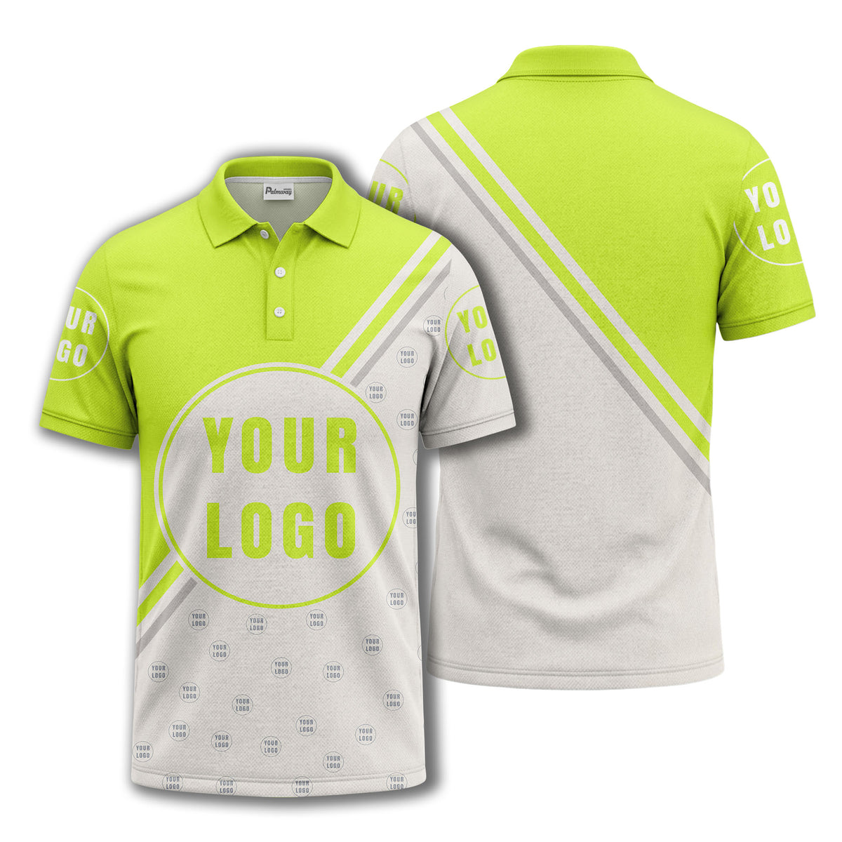 custom logo circles & diagonal stripes all over print polo shirt