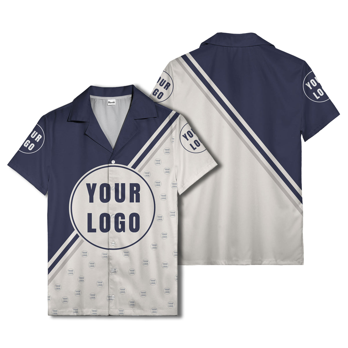 custom logo circles & diagonal stripes minimalist hawaiian shirt for men