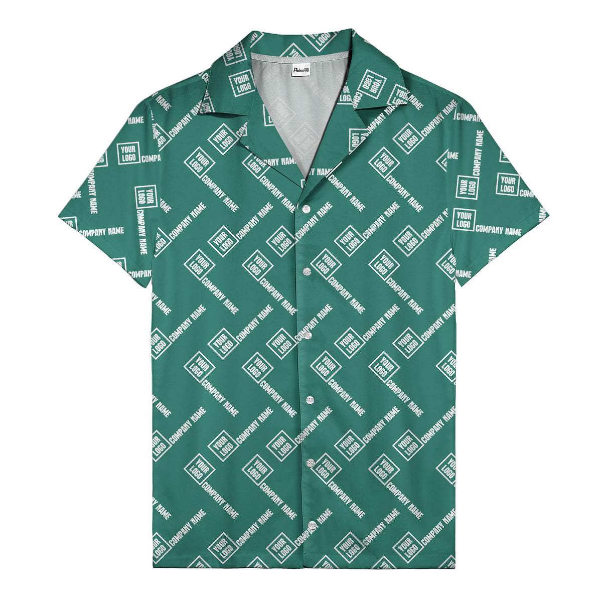 custom logo & company name repeat black hawaiian shirt for men