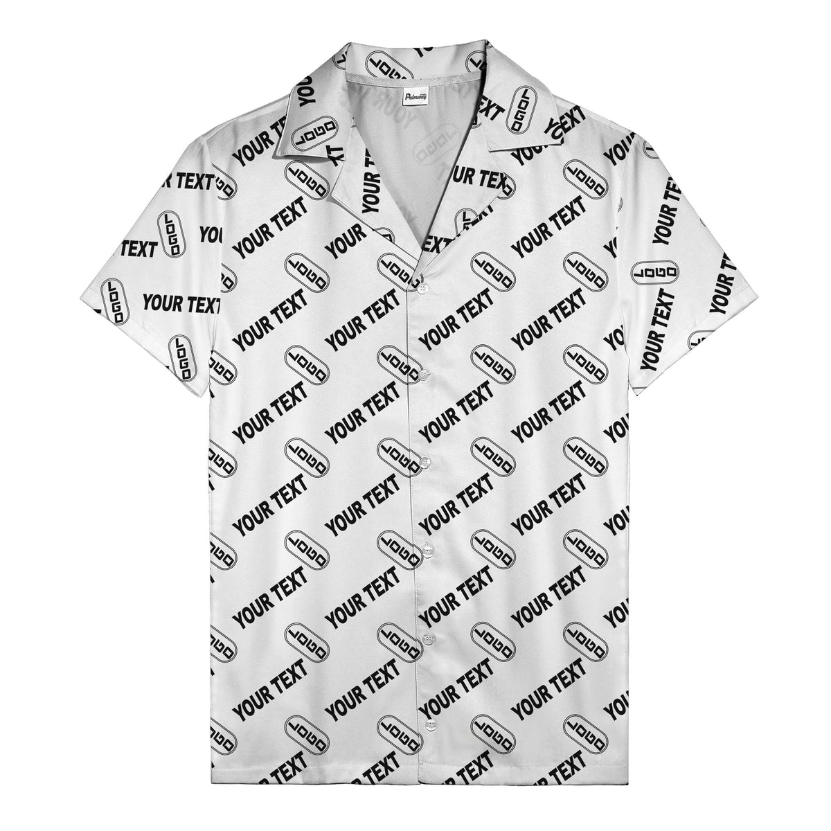 custom logo & editable text repeat pattern black hawaiian shirt
