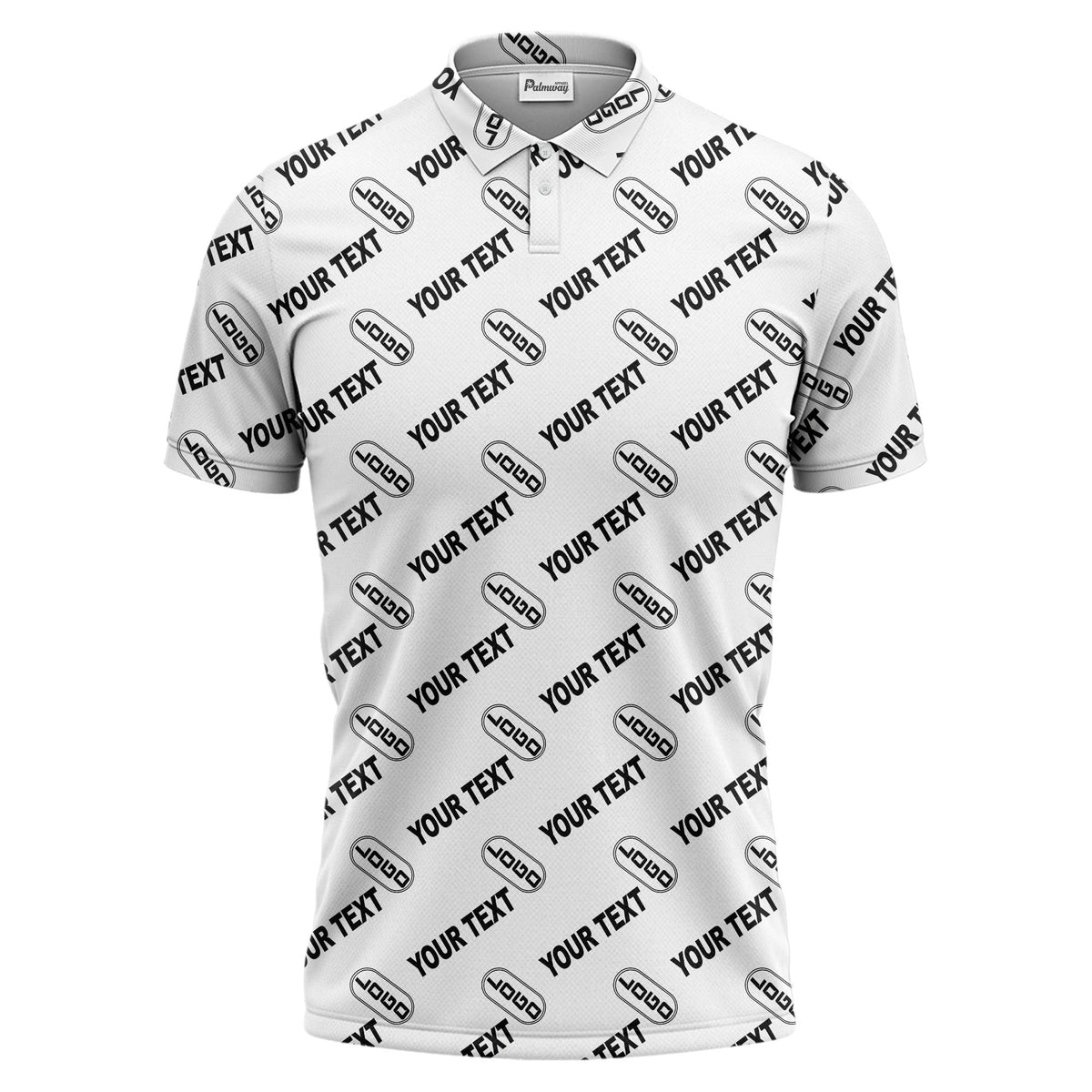 custom logo & monogram text repeat pattern black polo shirt for men