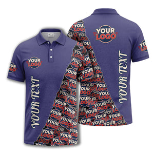 custom logo repeat vertical text pattern personalized polo shirt