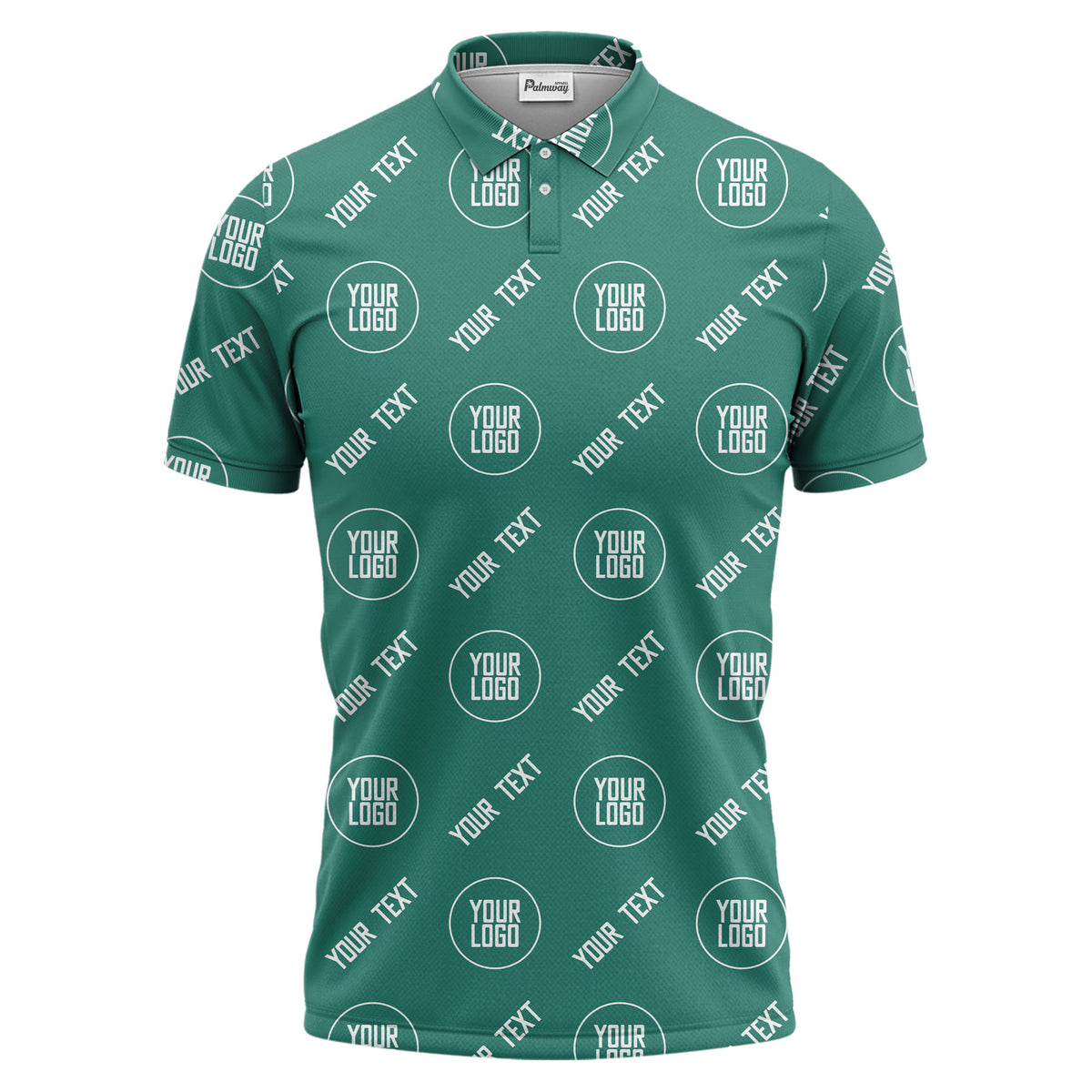 custom logo & text repeat pattern black personalized polo shirt for men