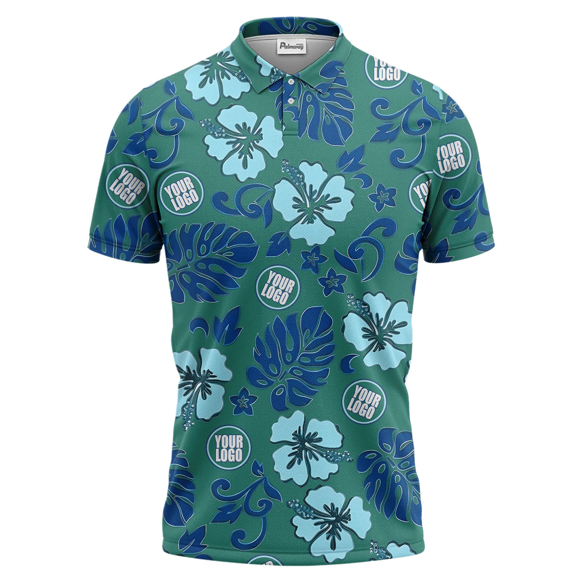 blue tropical floral polo hawaiian shirt