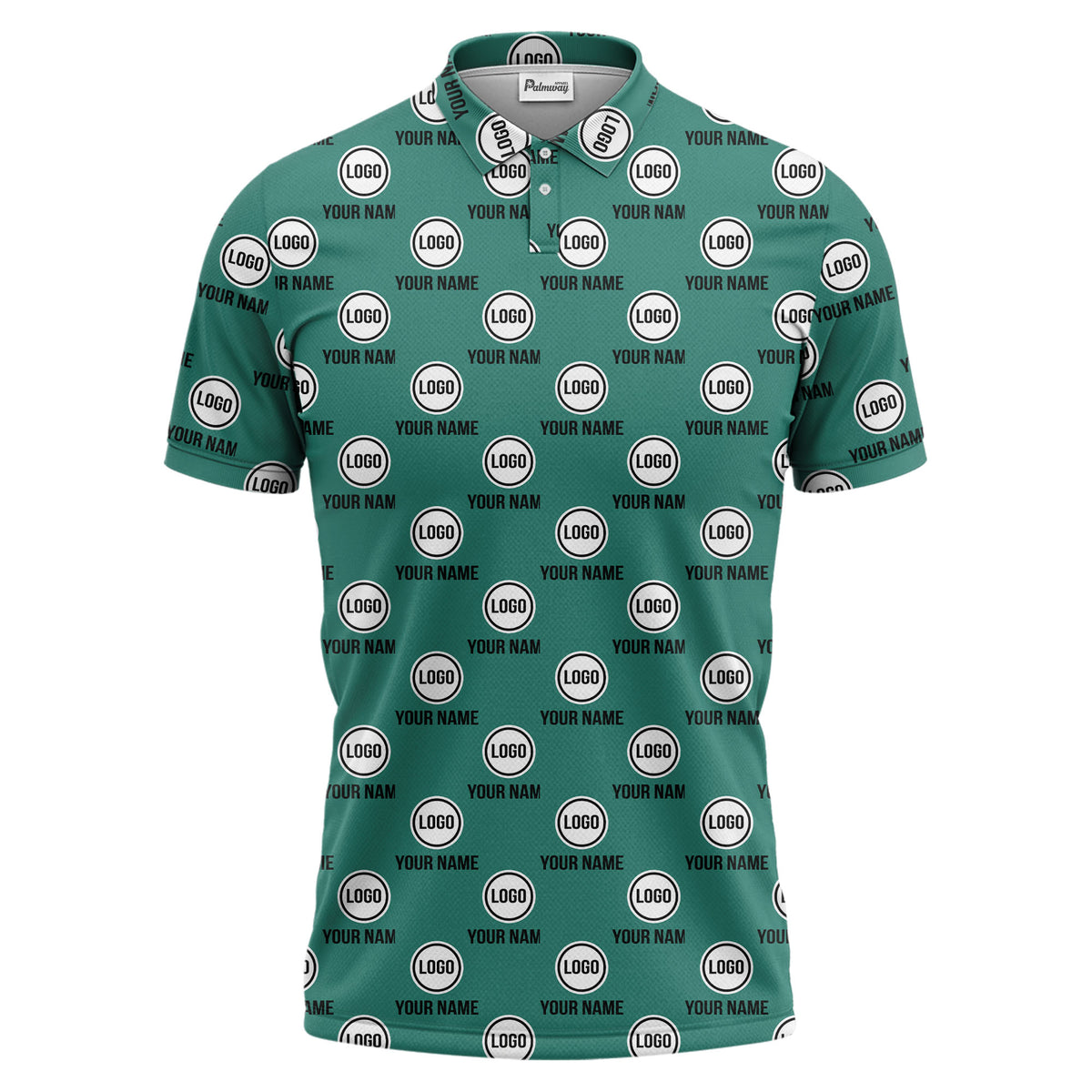 custom name & logo repeat circle pattern black polo shirt
