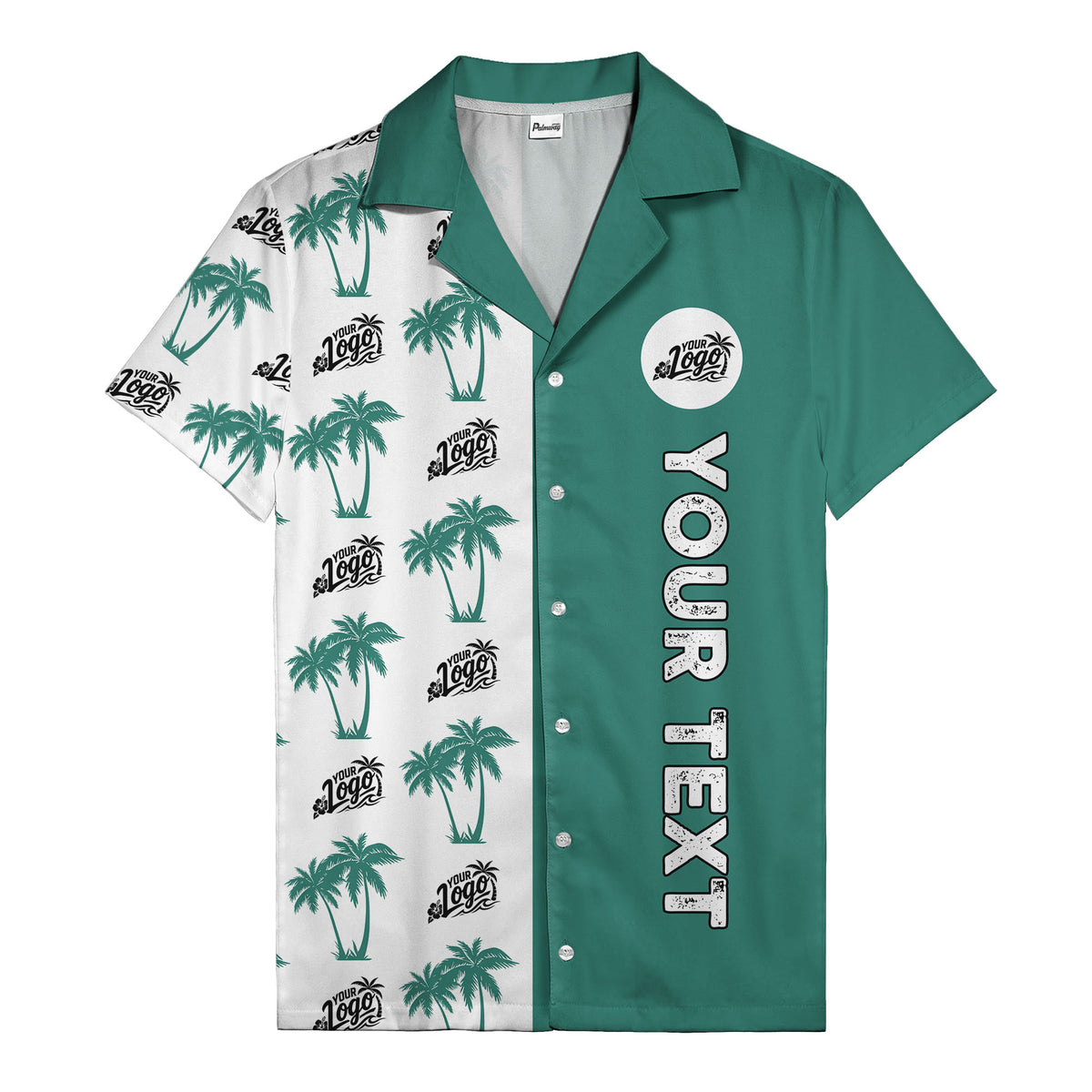 customizable palm tree & personalized text tropical green hawaiian shirt for vacation