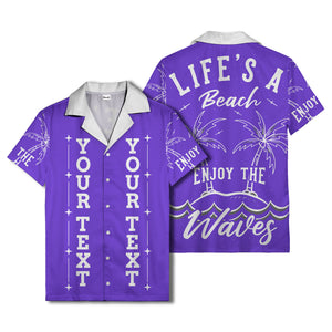 customizable text palm trees & stars graphic hawaiian shirt for men