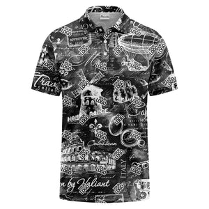 eiffel tower & airship sketched landmark polo shirt for men