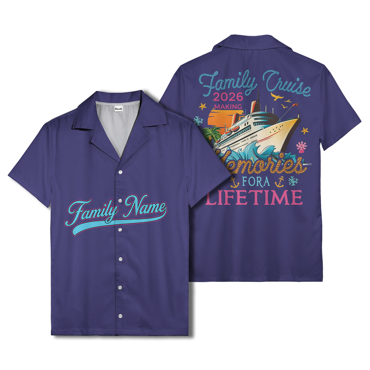 family name script & logo circle personalized hawaiian shirt