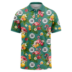 flamingo & lemon watercolor print polo shirt for men