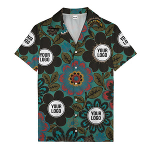 floral mandala & custom logo circle hawaiian shirt for men