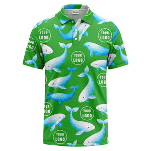 geometric beluga whale repeat & custom logo circles polo shirt