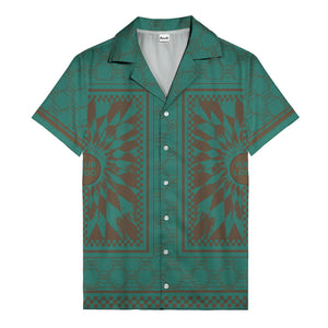 geometric palm leaves checkerboard border hawaiian shirt for men