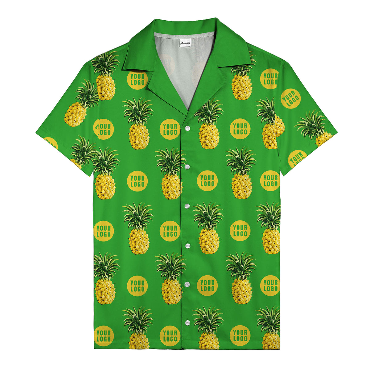 golden pineapple repeat & custom logo circles black hawaiian shirt