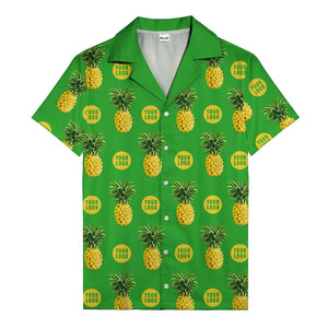 golden pineapple repeat & custom logo circles black hawaiian shirt