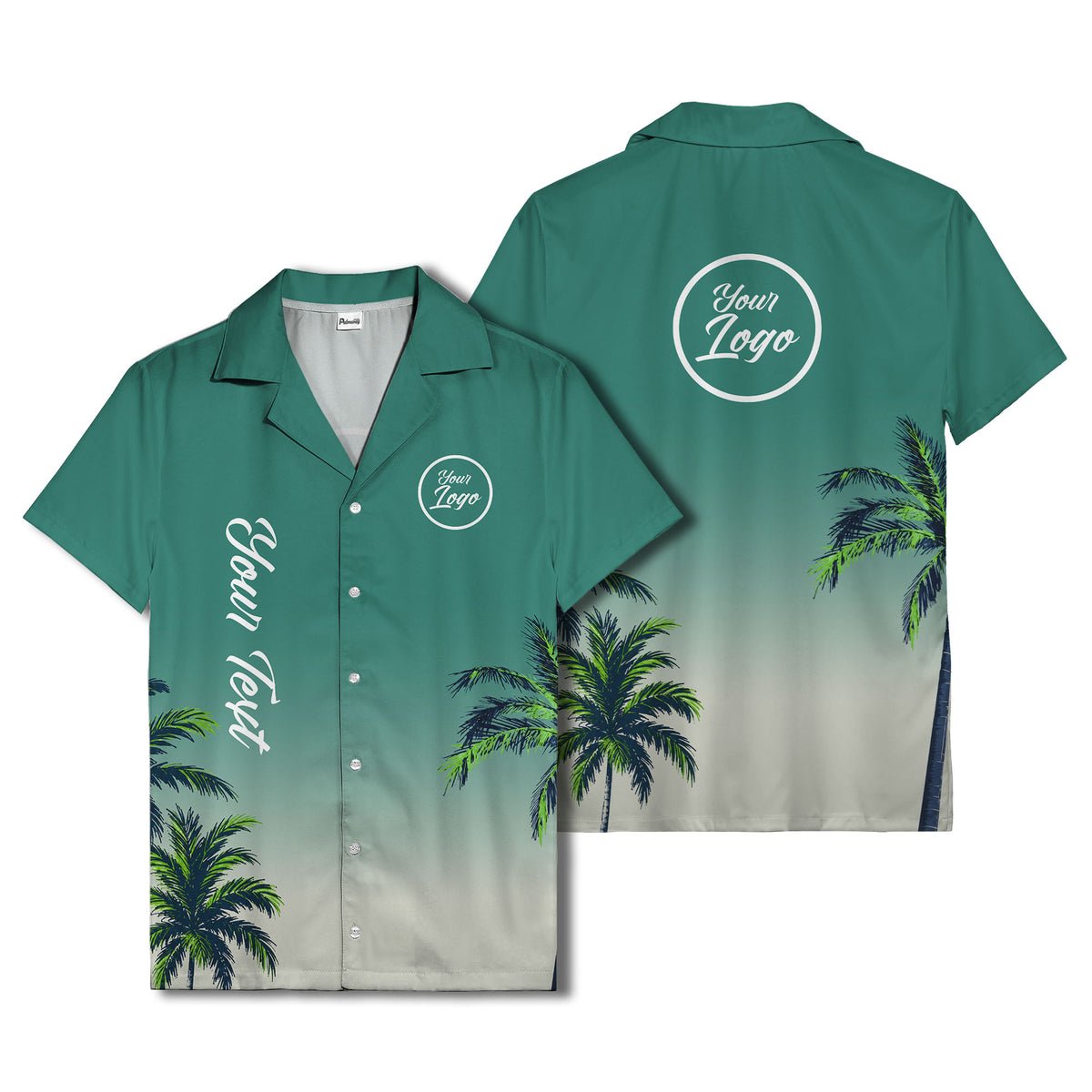 gradient palm tree silhouettes custom text hawaiian shirt for men