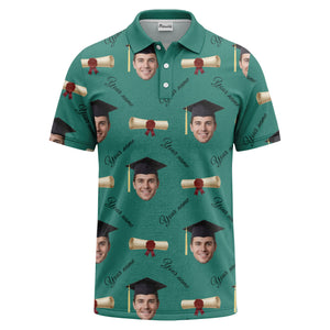 graduation caps & diploma scrolls over personalized faces polo shirt