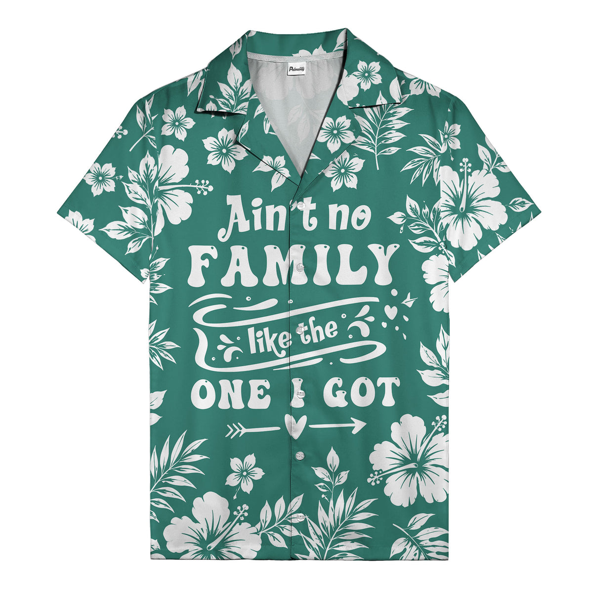 graphic white hibiscus & leaf family tribute hawaiian shirt