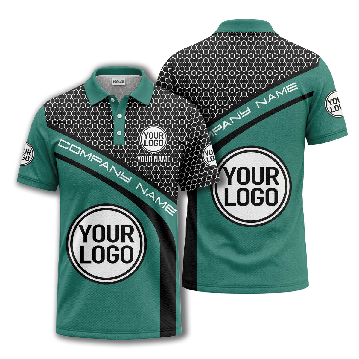 hexagonal grid monogram logo corporate polo shirt for men