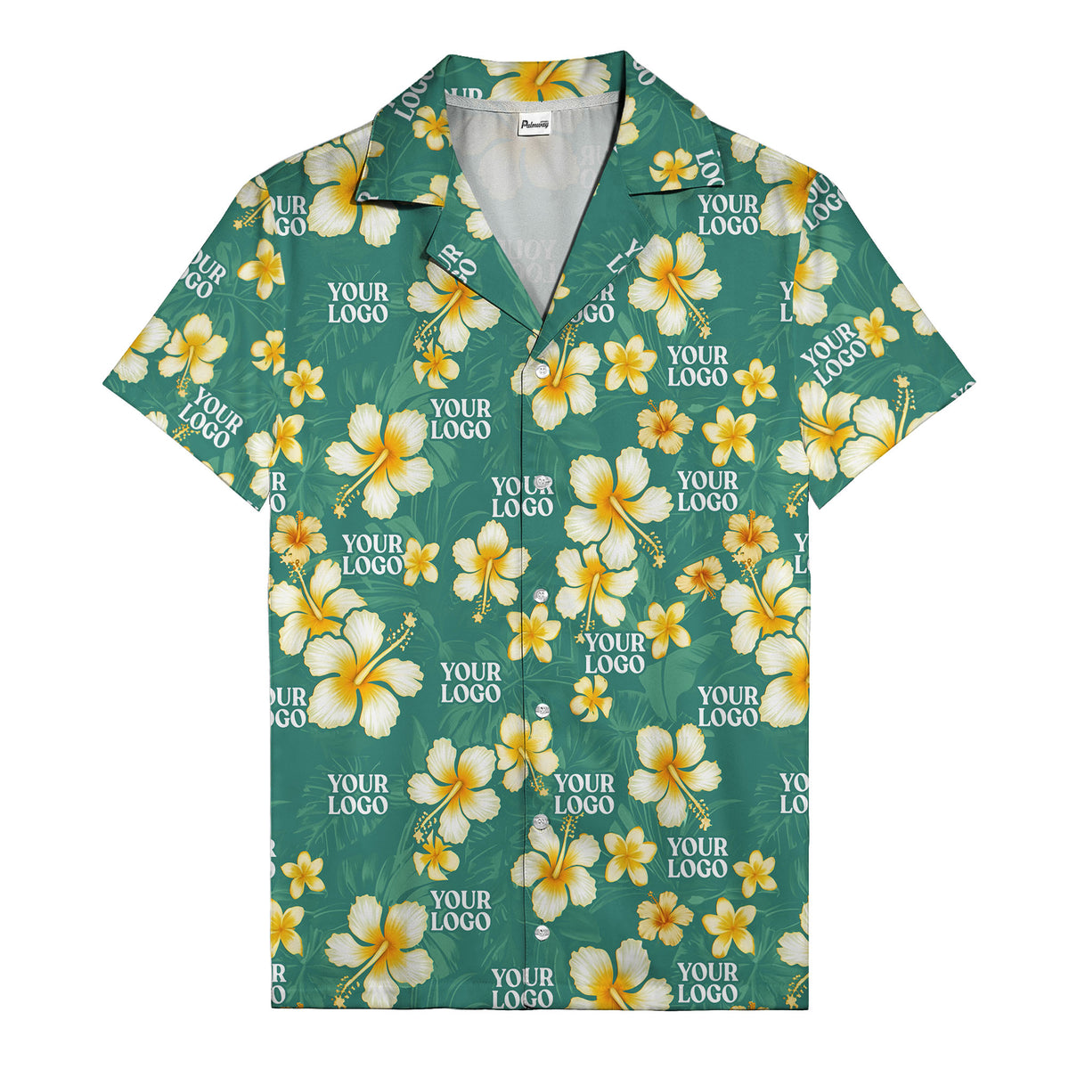 hibiscus & plumeria photoreal hawaiian shirt with customizable logo